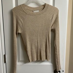 Tan ribbed, open back sweater